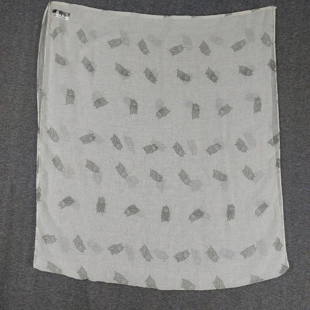 MANHATTAN SCARF COMPANY WOMENS WHITE GRAY SHEER INFINITY OWL PRINT SCARF 29×69